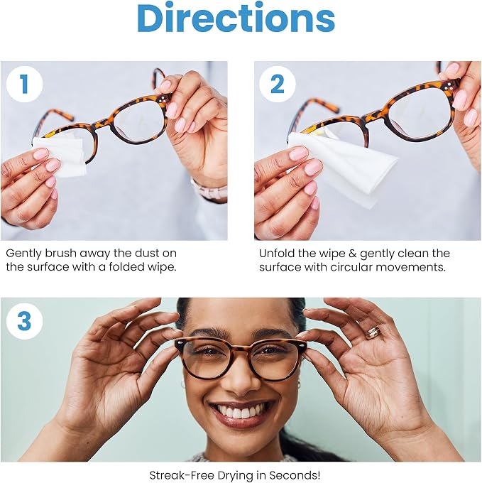 Care Touch Lens Wipes for Eyeglasses- 100 Count Individually Wrapped Pre- Moistened Wipes, 5 x 6 Inch- Camera Lens, Sunglasses and Glasses Cleaner,- Gentle and Portable for Cleaning of Optical Devices