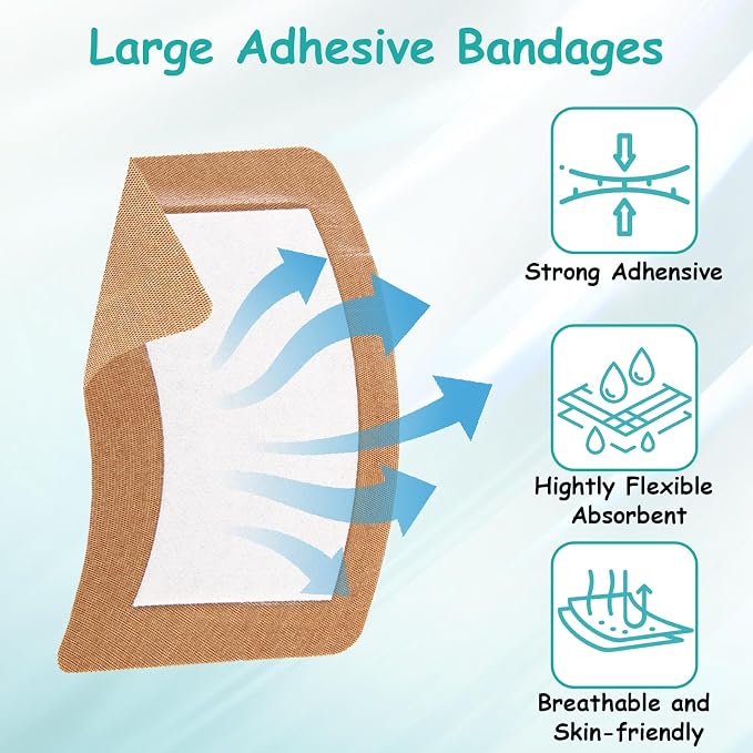 30 Pcs Extra Large Adhesive Bandages, 5" x 3" Fabric Bandages with Non-Stick Pad, Flexible Band Aids, Latex Free Painless Removal for Wound Care and First Aid, Sterile Fabric Bandage