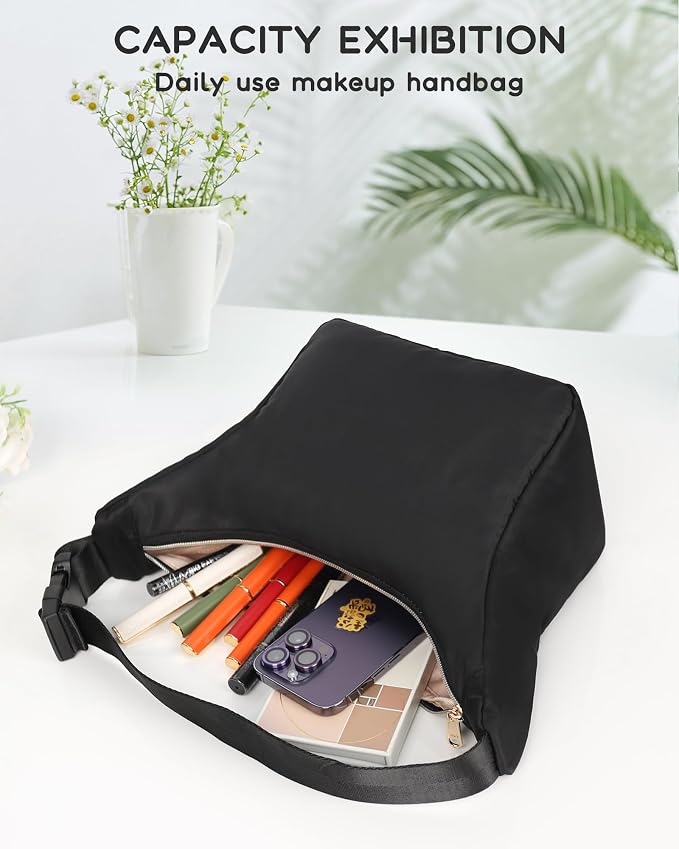 Relavel Portable Makeup Bag for Travel, Separate Makeup Brush Compartment | Cosmetic Shoulder Bag with Removable Buckle, Compact Toiletry Organizer Storage with 3 Small Pockets, Easy to Clean