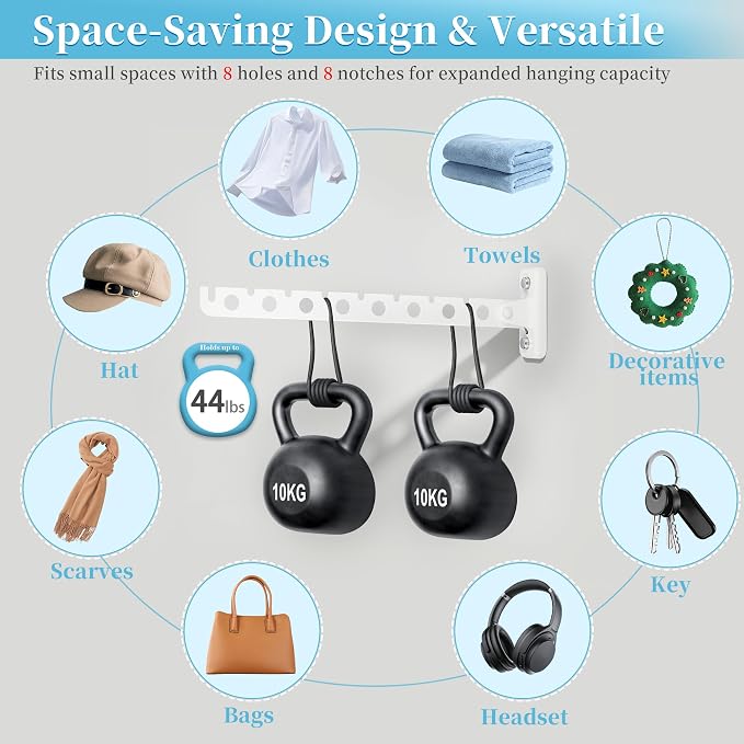 Alise Clothes Drying Rack Wall Mounted Foldable Coat Hanger,White,1P | Hangers Rack Clothes Hook Closet Storage Organizer, Swivel Space Saving Clothes Hanger Rack for Bedroom Bathroom Laundry