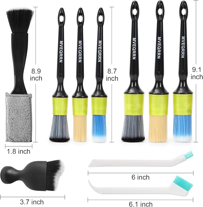 MVEQRRN 10PCS Car Detailing Brush Set,Boars Hair Detail Brush Kit(Green) | Ultra Soft No Scratch, Car Dust Brush,Car Detailing Brushes Kit, Detail Brushes Car Detailing for Interior Exterior
