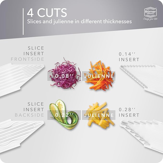 Börner Mandoline Slicer V3 (Starter Set) • V-Slicer for 5 Cutting Styles with Fruit Holder • Adjustable Vegetable Slicer for Vegetables & Fruits • Stainless Steel V-Blade • Color: White