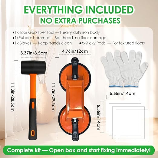Floor Gap Fixer Tool to Fix a Floor, Vinyl Floor Repair Kit with Strong Suction Cups, Laminate Flooring Tools, Includes Plank Grabber and Mallet