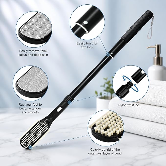Toe Gap Cleaning Brush, 18.82"-25.98" Telescopic Toe Cleaning Brush Long Handle, Toe Scrubber for Deep Cleaning and Exfoliating for Women and Men, Elderly
