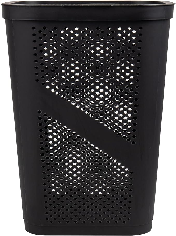 Mind Reader Slim Laundry Hamper with Lid, 60L Ventilated Clothes Baskets, Tapered Design for Bathrooms, Closets, Plastic, Set of 2, Black