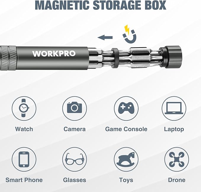 WORKPRO 24 in 1 Multi Bit Mini Screwdriver Set Magnetic, Grey | Manual Pen Screwdrivers, Tough S2 Steel Small Screwdriver Bits for Eyeglass, Watch, Laptop, Phone, Jewelry and Electronic