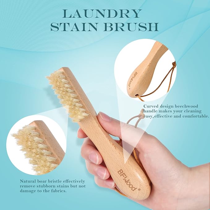 Soft Boar Bristle Laundry Stain Brush for Most Fabrics & Clothes Brush for Suits, Cashmere, Wool, Velvet