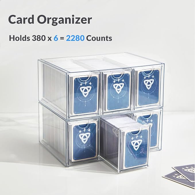DEEIF 6 Drawer Trading Card Storage Box, 2200+ Cards Organizer with Divider, Clear Stackable Drawers for TCG, MTG, PTCG, Sports Cards (6 Drawer Card Box)
