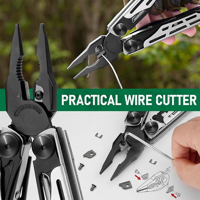 BIBURY Multitool Pliers with 440A Knife & Full Size Scissors, BI2045B | 31-in-1 Multi Tool with Replaceable Wire Cutters, Self-locking EDC Tool with Sheath, Ideal for Outdoor, DIY, Gift for Men
