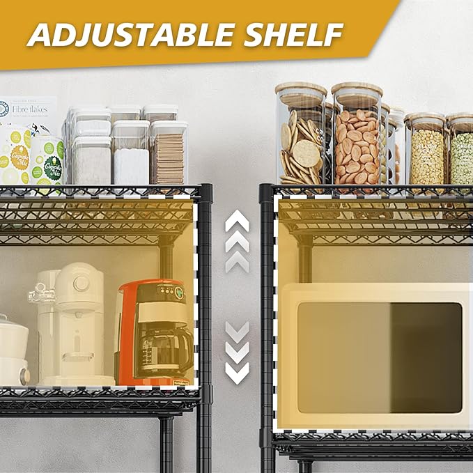Karl home Heavy Duty 5-Tier Storage Shelving,Black Adjustable Metal Rack | 3125LBS Capacity Wire Storage Shelving Unit, 74.02"H x 59.06"W x 17.72"D, Multipurpose Organizer for Garage, Kitchen