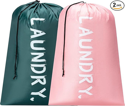 2 Pack Travel Laundry Bag,28" x 40", Extra Large Dirty Clothes Organizer | Machine Washable with Drawstring, Holds 3-4 Loads of Laundry,Fit a Laundry Hamper or Basket Travel Essentials
