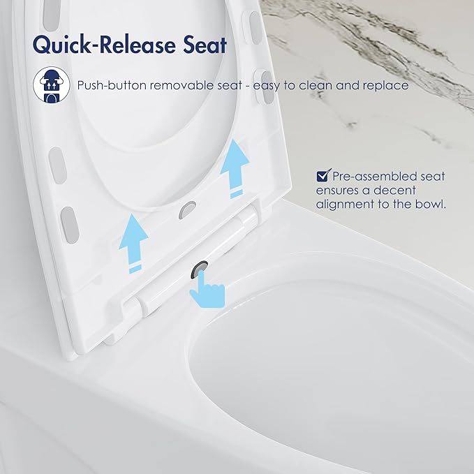 Eridanus Elongated One Piece Toilet with Powerful Siphon Dual Flush 1.1/1.6 GPF, 12" Rough-In Modern Bathroom Toilets with Comfort Soft Closing Seat Height 17", ADA Compliant Bowl, White