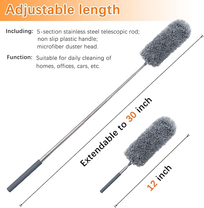 2 Pack Mini Microfiber Feather Duster for Cleaning, with Extendable Pole, Hand Washable Dusters, Cleaning Tools for Office, Car, Window, Furniture