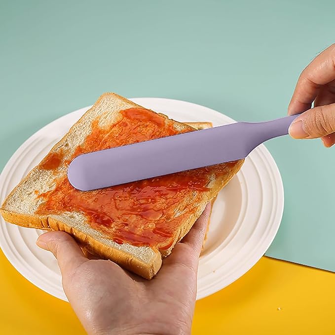 5 Pcs Silicone Jar Spatula Set, Sourdough Spatula, Long Handle Thin Spatulas for Baking, Cake Icing, Butter Cream Spreading, Jam Scraping (Purple, Pink, Green, Yellow, Orange)