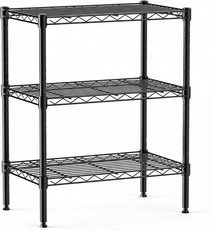 DUMOS 3-Tier Metal Storage Shelves, 23" W Wire Adjustable Standing Storage Rack Shelf, Heavy Duty Steel Shelving Unit Organizers for Kitchen Bathroom Pantry Garage, 23.1" Wx13.4 Dx30 H