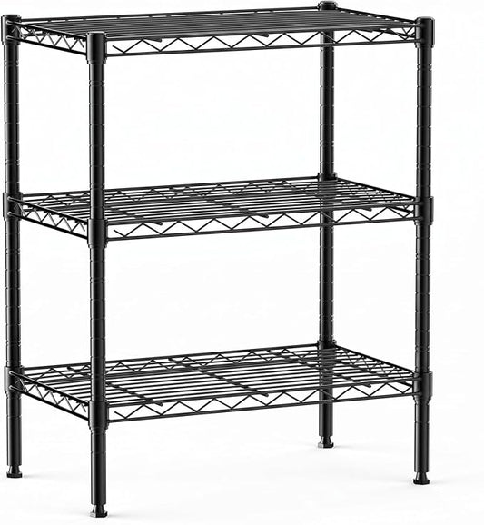 DUMOS 3-Tier Metal Storage Shelves, 23" W Wire Adjustable Standing Storage Rack Shelf, Heavy Duty Steel Shelving Unit Organizers for Kitchen Bathroom Pantry Garage, 23.1" Wx13.4 Dx30 H