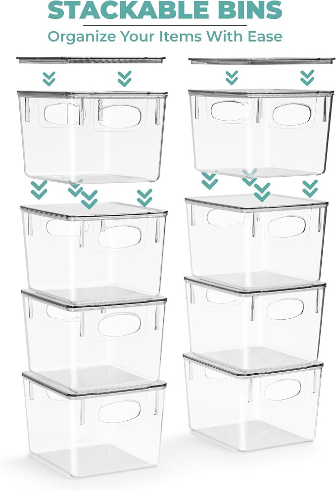 Sorbus Medium Plastic Storage Bins with Lids, Stackable Toy, Clothes, Medicine, Makeup, Closet, Art Supply, Bathroom, Shoe, Toy Organizer (4 Pack)
