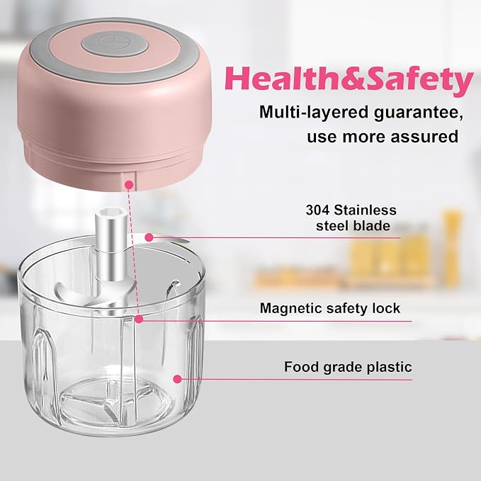 Electric Garlic Mincer, 250ML Small Onion Chopper USB, Portable Mini Food Processor for Vegetable Chopper Garlic Ginger Chili Veg, Pink