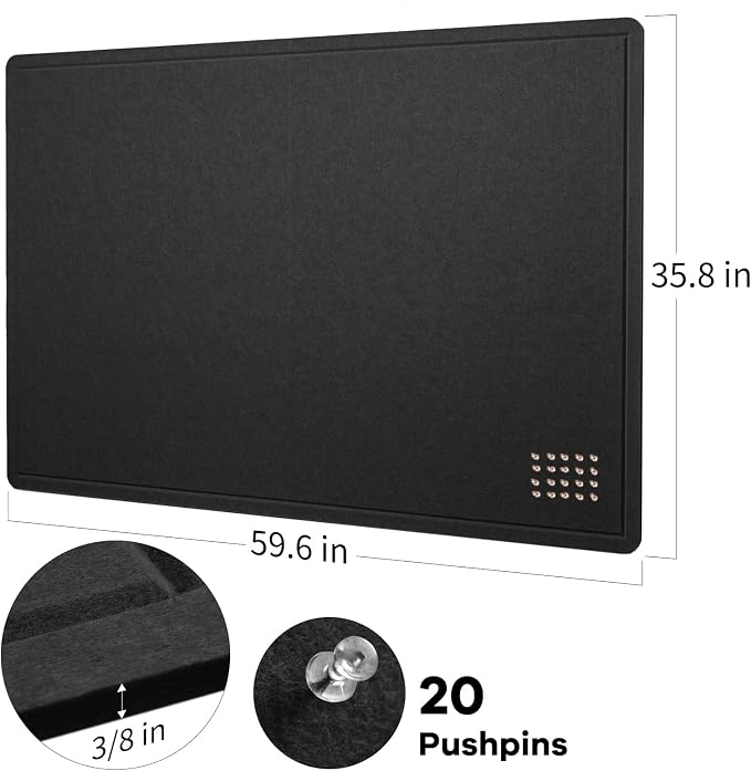 Felt Bulletin Board 60x36 inches, Decorative Pin Board for Home & Office | Cork Board Alternative for Wall with Push Pins, Display Mood Board for Photos, Notes & Reminders
