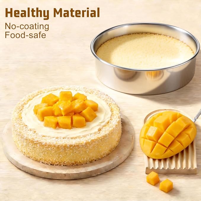E-far 7 Inch Cake Pan Set of 3, Stainless Steel Round Baking Pans Tins for Layer Birthday Wedding Cakes, Dishwasher & Oven Safe, Healthy & Non-toxic, Leak Proof & Mirror Polished