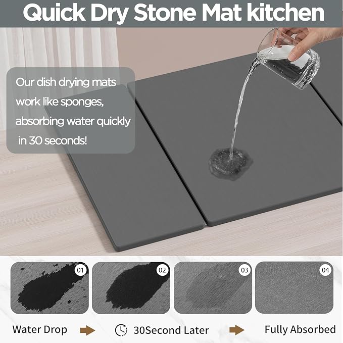 2PCS Stone Drying Mat for Kitchen Counter, Large Stone Dish Drying Mat - Diatomite Earth Water Absorbing Drying Stone for Kitchen Counter Mat, Quick Dry Stone Mat Kitchen for Cups Dishes Bottles.