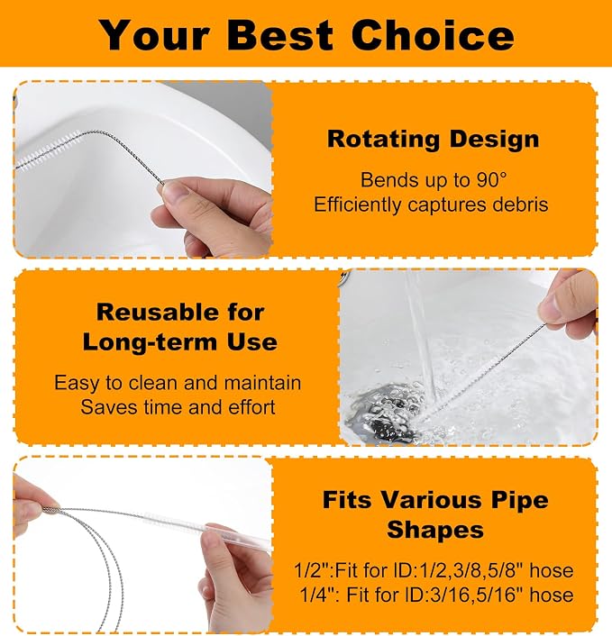 4 Pcs Long Straw Cleaner Brush, Drain Brush Pipe Cleaning 39.4 Inches for Cleaning Straw, Tube, Pipe, Hose, Refrigerator Drain – White