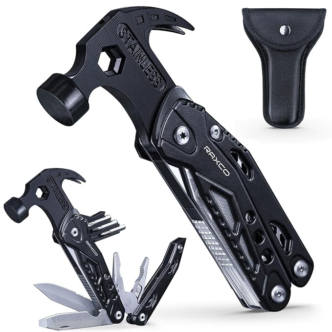 15-in-1 Multi-Tool Claw Hammer Pliers, Rigid Pouch | Screwdrivers,File,Camping Household Garden Tools,Gift for Men