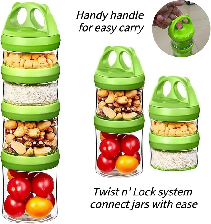 SELEWARE Stackable Snack Containers for Kids Toddlers, Blue Green & Orange | Portable Food Storage Containers for Snacks Formula Powder Drinks and Travel, Twist Lock System Airtight Leak-proof BPA Free