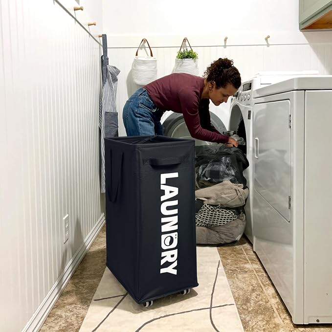 Goodpick 2-Pack Dirty Clothes Hamper with Wash Bag, Rolling Hamper,75L | Black Laundry Hamper with Wheels, Large Laundry Basket with Handles for Dorm Laundry Room, Rolling Laundry Basket