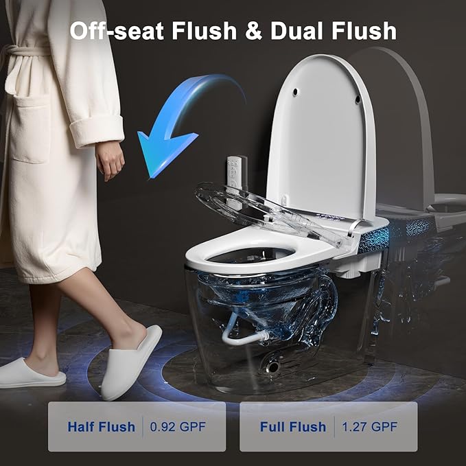 Smart Toilet with Bidet Built In, Modern Tankless Bidet Toilet with Auto Open/Close, Self-cleaning, Instant Warm Water&Dry, Heated Seat, One-Piece Toilet with Night Light, Auto Flush