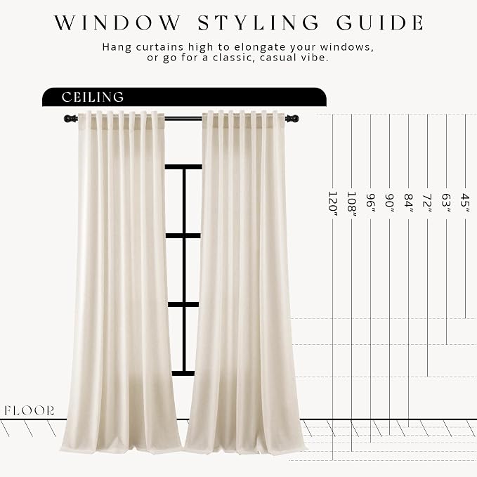 Hokibero Cream Linen Curtains 102 Inches Long for Living Room 2 Panels | Light Filtering Semi Sheer Curtain, Back Tab Rod Pocket Pleated Look, Beige Window Drapes for Bedroom Privacy, Boho Farmhouse