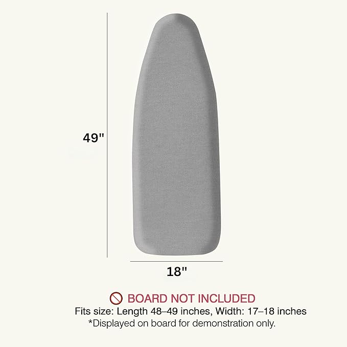UniSimp Ironing Board Cover and Pad 18"x49" Extra Thick Natural Cotton, Scorch and Stain Resistant Iron Board Cover, Wide Ironing Board Cover with Fasteners Heavy Duty Heatproof Elastic Edge Gray