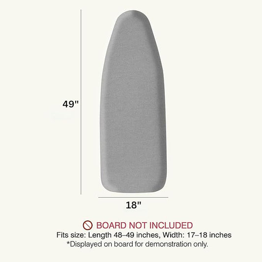 UniSimp Ironing Board Cover and Pad 18"x49" Extra Thick Natural Cotton, Scorch and Stain Resistant Iron Board Cover, Wide Ironing Board Cover with Fasteners Heavy Duty Heatproof Elastic Edge Gray