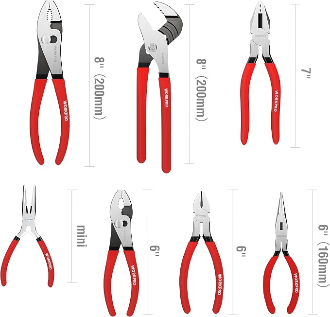 WORKPRO 7-Piece Pliers Set, Pliers Tool Set with Comfort Grip, Red