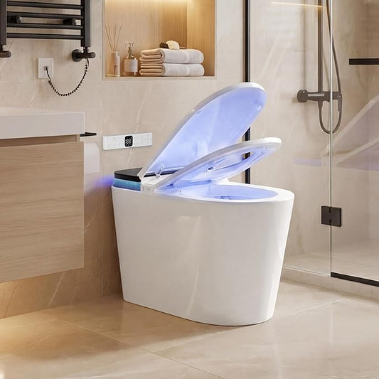 Luxury Smart Toilet with Tank, Elongated Electric Bidet Toilet with Foam Shield, Cleaner Tablets, Dual Auto Flush/Lid&Seat, Foot Sensor, UV-C light, One Piece Toilets with Dryer, LED Display