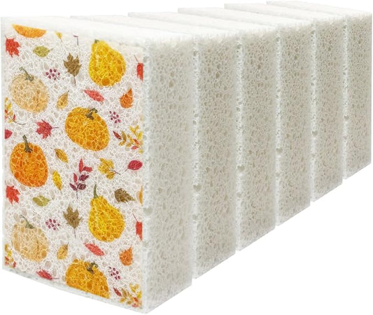 Scratch Scrub Sponge, 6 Kitchen Sponges for Cleaning Around the Home, Bathroom & More, Large Size Scratch-Free Dish Scrubber, Best for Nonstick Pots and Pans (4" x 6" x 1", Pumpkin)