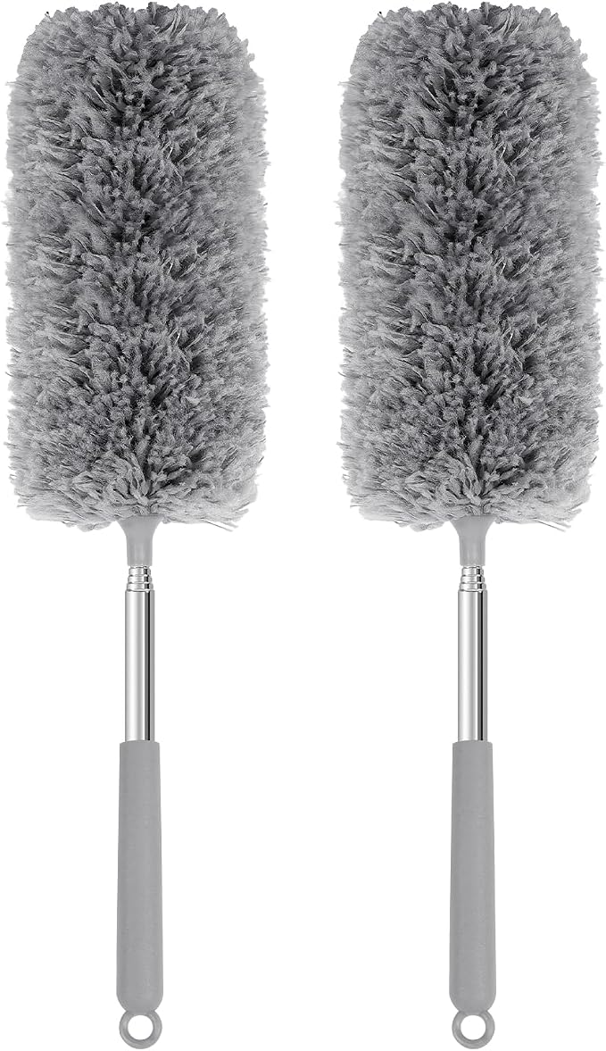 Mini Microfiber Duster for Cleaning, Hand Duster with Extension Pole, Washable Small Duster for Car Interior, Office, Furniture
