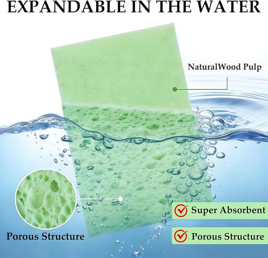 Kitchen Sponges Compressed Cellulose Sponge, Non Scratch Natural Dish Sponge for Kitchen Cleaning Sponges for Dishes Bathroom Cars Pop-up Cleaning Sponge,16 PCS