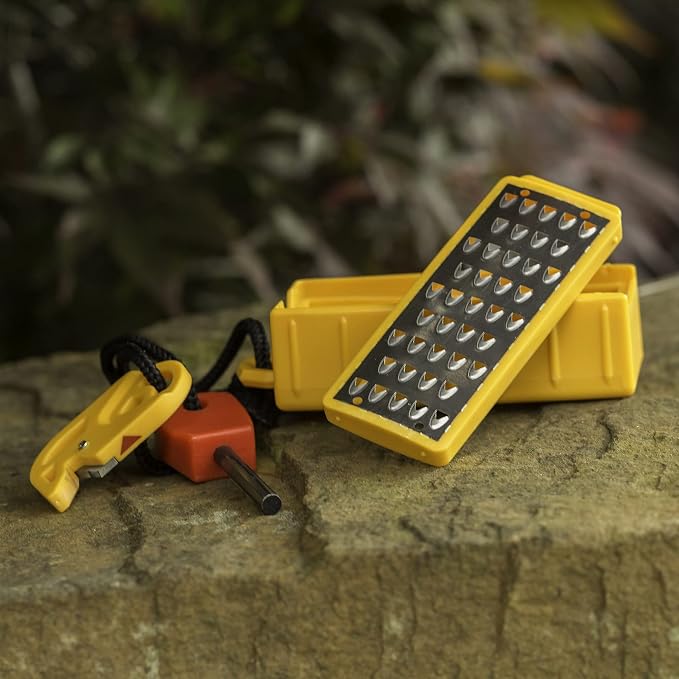 Smith's 50562 Pack Pal Tinder Maker with Fire Starter – Stainless Steel Grater –Striker – Natural Tinder – Outdoor Survival Tool – Lightweight – Portable, Yellow