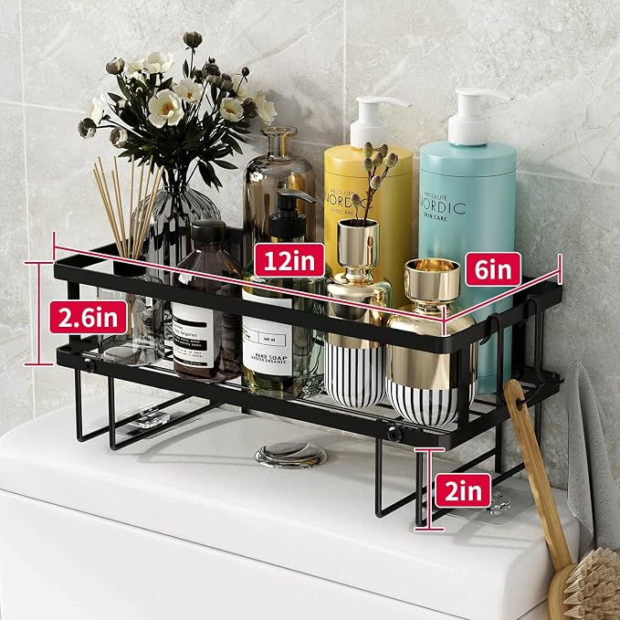 Godboat 1-Tier Over Toilet Storage - Wall-Mount Bathroom Shelf with 2 Hook | Bathroom Organizers and Storage Cabinet, Behind/Above/On/Top/Back Tank Shelves, Decor for Bathroom/Restroom/Kitchen/Bedroom