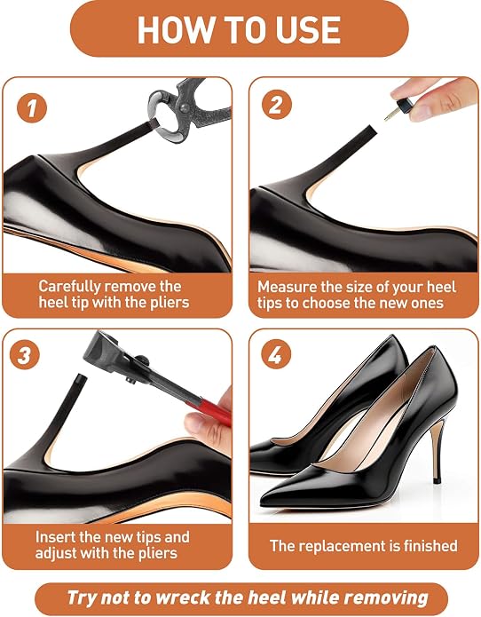 Heel Replacement Tips, 3 Colors to Choose, Durable Non-Slip High Heel Caps with Optional 6" Heel Pliers
