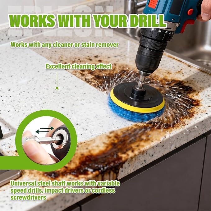 4 Inch Drill Brush Scrub Pads Cleaning Kit, 5X Faster Cleaning, Reusable Double Sided Scrub Pad for Bathroom Shower Tub Tile Grout Kitchen Toilet Hard Surfaces, 9 Pack(Blue)