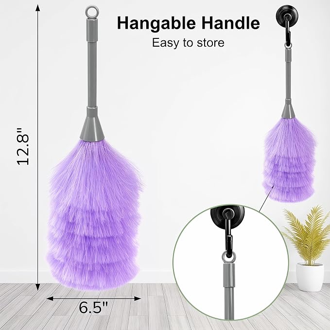 Goaste 12 Pack Microfiber Delicate Duster, 12.8 Inch Fluffy Feather Dusters with Plastic Handle, 2 Colors Electrostatic & Washable Cleaning Tool for TV Screen, Car, Laptop, Keyboard (Purple & Gray)
