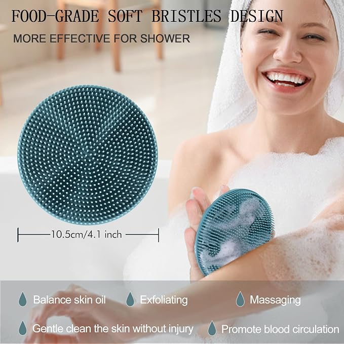 INNERNEED Food-Grade Soft Silicone Body Scrubber Shower Brush Handheld Cleansing Skin Brush, Gentle Exfoliating and Lather Well (Dark Green)
