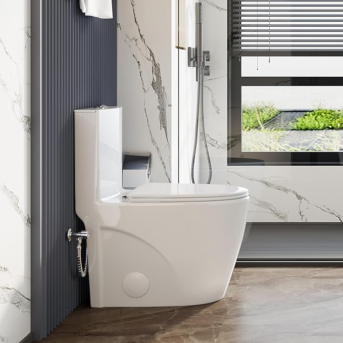 Eridanus Elongated One Piece Toilet with Powerful Siphon Dual Flush 1.1/1.6 GPF, 12" Rough-In Modern Bathroom Toilets with Comfort Soft Closing Seat Height 17", ADA Compliant Bowl, White
