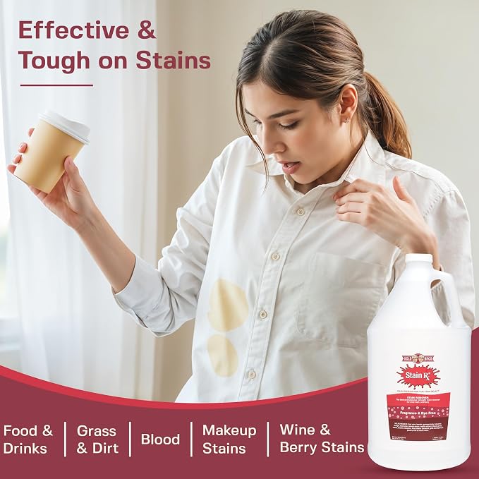 Stain Remover, Effectively Eliminates Stains, 1 Gallon | Wine, Berries & Blood Colorfast Fabrics, Carpets, Upholstery & Jewelry, Fragrance Bleach & Dye-Free, Peroxides & Phosphates