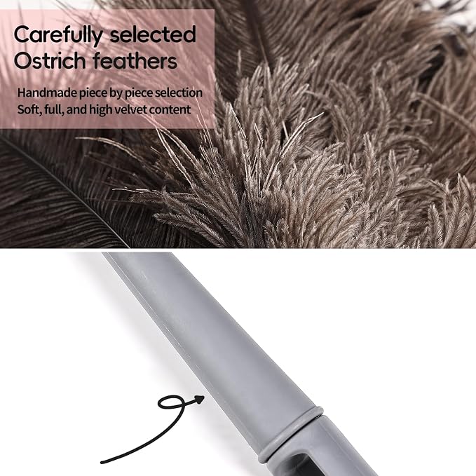 Feather Duster-Genuine Ostrich Feathers,Anti-Static,Reusable Eco-Friendly Handheld Cleaning for Keyboard,Home,Car,Office(17Inch,1Pack)