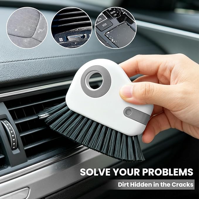 2 PCS 2 in 1 Groove Cleaning Brush, Multifunctional Window Track Cleaner with Hidden Scraper, Hard Bristle Grip Brush Sliding Door Cleaning Tool for Vehicle Home Office (Gray)