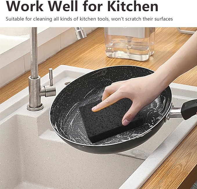 Cleaning and Washing Sponge, 3 Pack Large Extra Thick Heavy Duty Sponge Multi-Purpose for Kitchen Bathroom Bike Boat Car, Natural Cellulose Sponges 4" X 6" X 2" (Black)