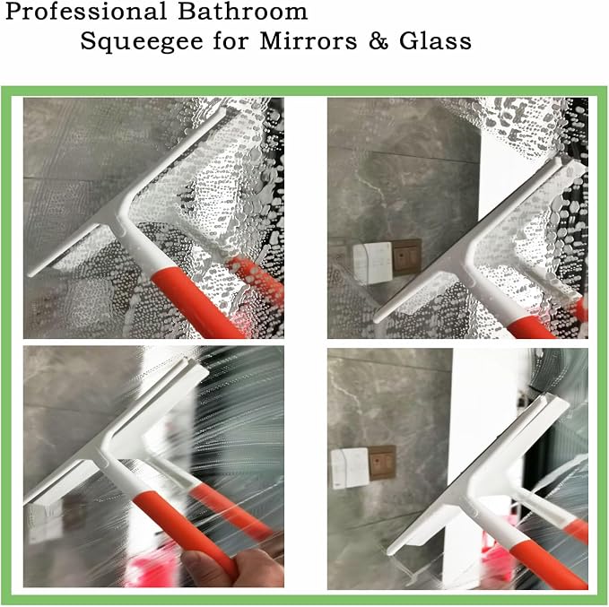 2PCS Shower Squeegee for Glass Doors Silicone Squeegee for Shower Glass | Non-Slip Handle Windshield Scraper Window Cleaner for Glass, Tiles, and Countertops